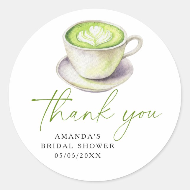 Pegatina Redonda Gracias Matcha Tea Bridal (Anverso)