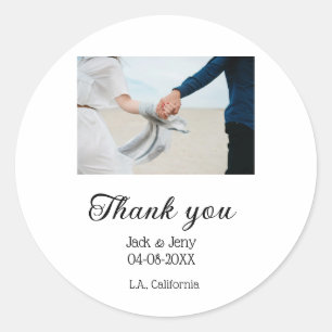 Pegatina Redonda Gracias mensaje de nombre de pareja de boda simple