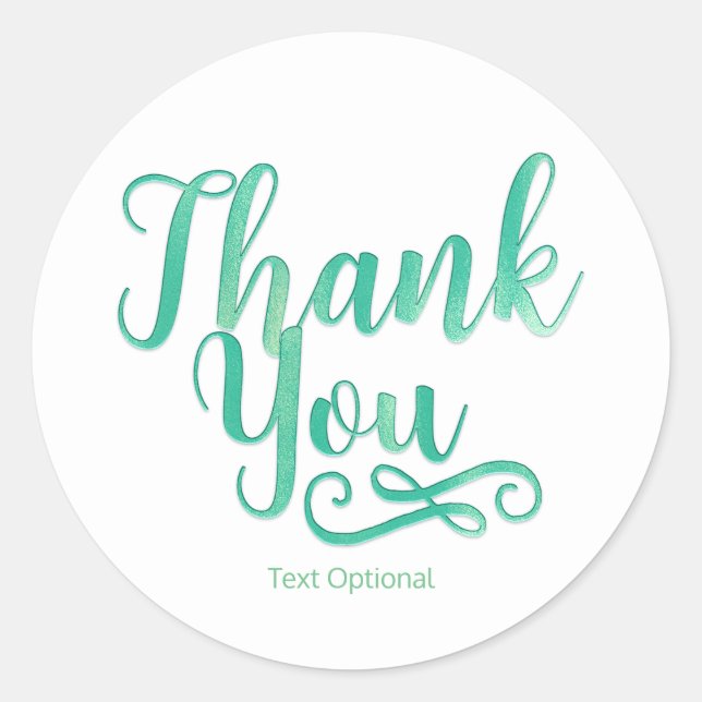 Pegatina Redonda GRACIAS Minty Green Shimmer Type Personalizado (Anverso)