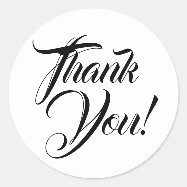 Pegatina Redonda Gracias moda de caligrafía elegante y blanca negra (Anverso)