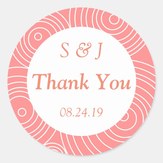 Pegatina Redonda Gracias Modernos de Melocotón (Anverso)