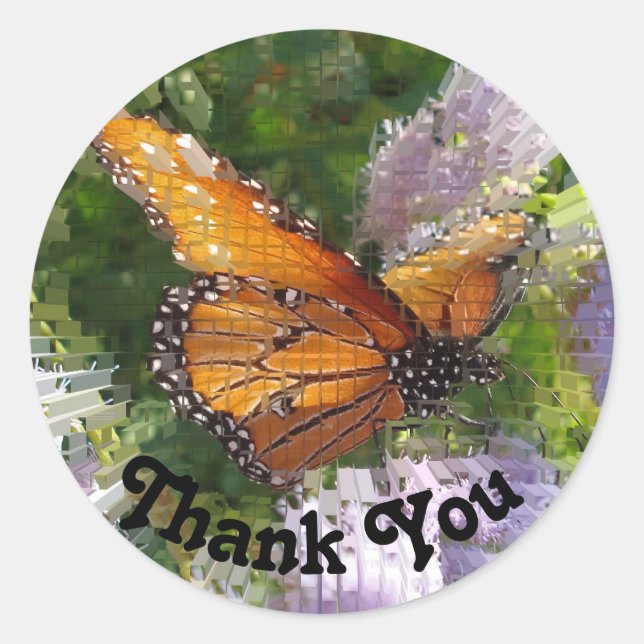 Pegatina Redonda Gracias Monarch Butterfly Photo Tile Floral (Anverso)