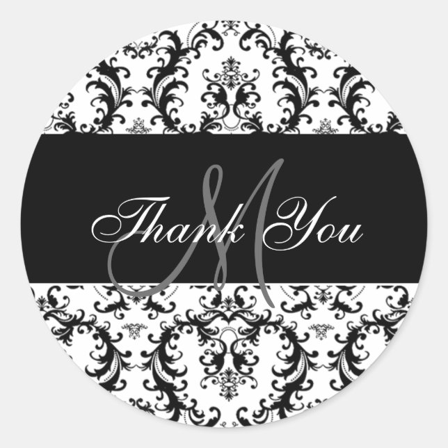 Pegatina Redonda Gracias Monogram Paisley Boda (Anverso)