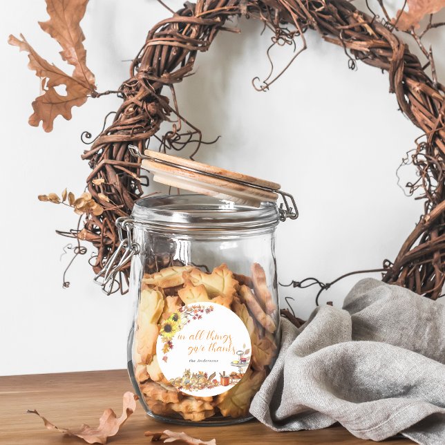 Pegatina Redonda Gracias | Monograma del Día de Acción de Gracias d (Subido por el creador)