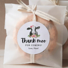 Pegatina Redonda Gracias Moo Por Venir A La Vaca Cumpleaños Gracias