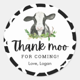 Pegatina Redonda Gracias Moo Por Venir A La Vaca Temática Cumpleaño