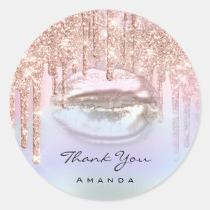 Pegatina Redonda Gracias Name16th Bridal Rosa Holograph Kiss Lips