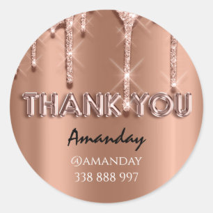 Pegatina Redonda gracias Name Drips Rose Instagra Cooper oro