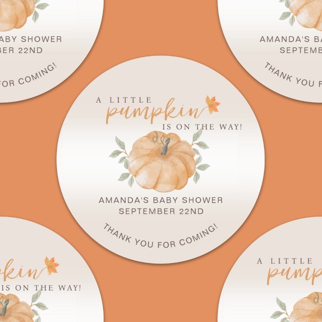 Pegatina Redonda Gracias Naranja Little Pumpkin Fall Baby Shower (Subido por el creador)