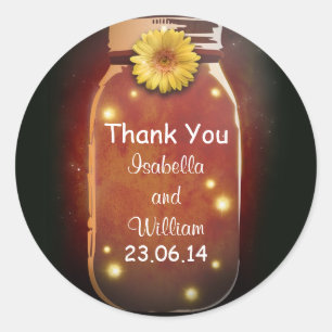 Pegatina Redonda gracias naranja rojo rústico whimsical mason jar