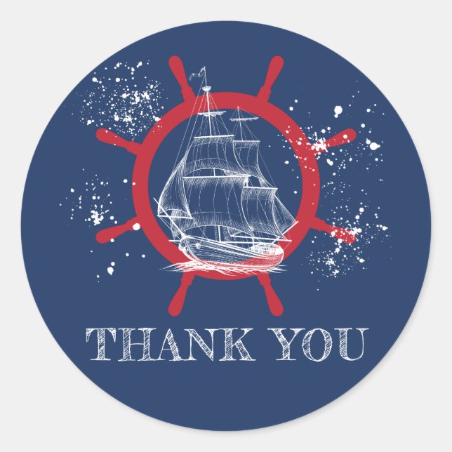 Pegatina Redonda Gracias náuticos por el azul (Anverso)