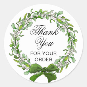 Pegatina Redonda Gracias Navidades Holiday Floral Elegant Script