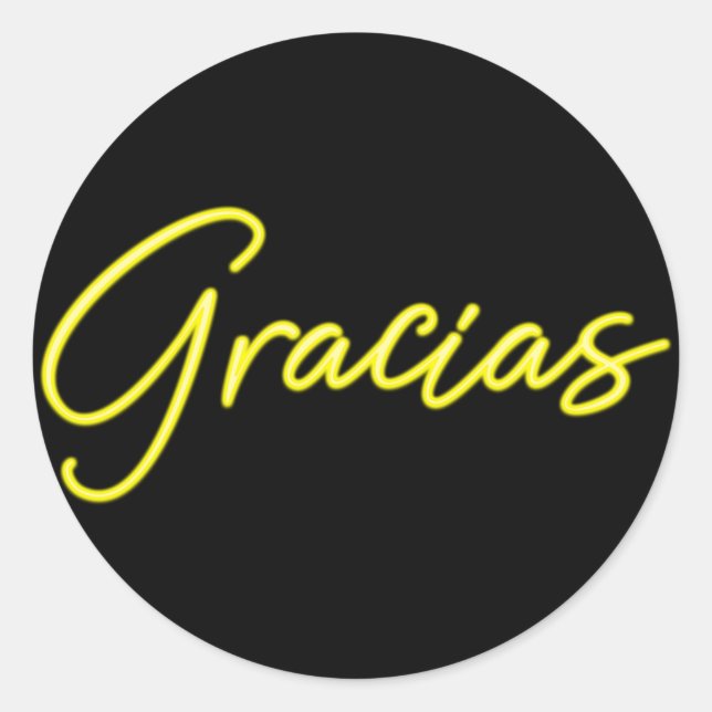 Pegatina Redonda Gracias Neon Yellow Glow Español (Anverso)