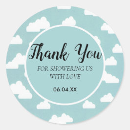 Pegatina Redonda gracias neutro género baby ducha nubes cielo