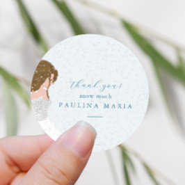 Pegatina Redonda Gracias Nieve Mucha Moda De Invierno Quinceanera