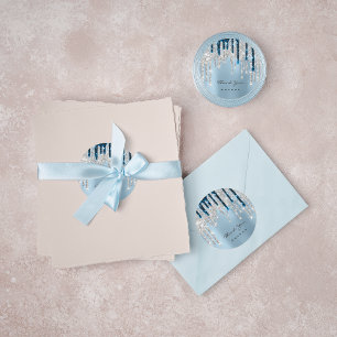 Pegatina Redonda Gracias Nombrar 16ª Marina Purpurina Bridal Silver