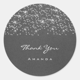 Pegatina Redonda Gracias Nombre 16ª Boda nupcial Gray Kraft