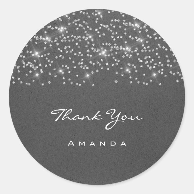 Pegatina Redonda Gracias Nombre 16ª Boda nupcial Gray Kraft (Anverso)