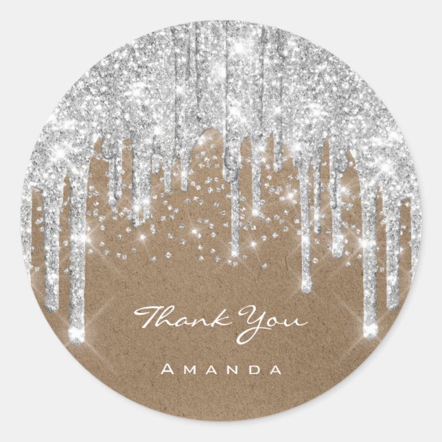 Pegatina Redonda Gracias Nombre 16ª Bridal Gray Silver Drips (Anverso)