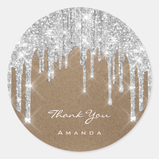 Pegatina Redonda Gracias Nombre 16ª Bridal Gray Silver Paper Kraft (Anverso)