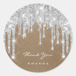 Pegatina Redonda Gracias Nombre 16ª Bridal Gray Silver Paper Kraft