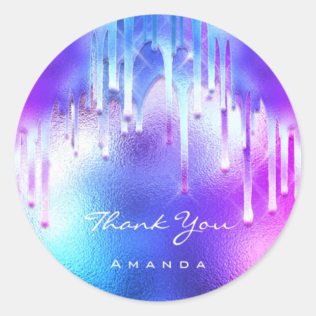 Pegatina Redonda Gracias Nombre 16ª Bridal Holografía Rosa (Anverso)