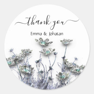 Pegatina Redonda Gracias Nombre 16ª Bridal Meadow Flowers Grey