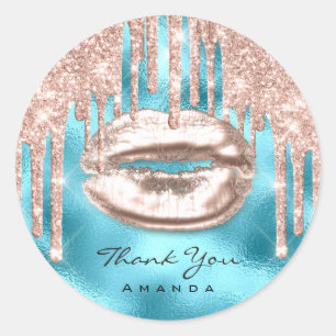 Pegatina Redonda Gracias Nombre 16ª BridalBlue Purpurina Kiss Lip