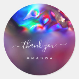 Pegatina Redonda Gracias Nombre 16ª Ducha Bridal Holografo Púrpura