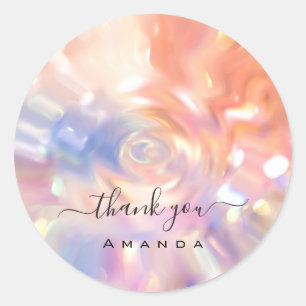 Pegatina Redonda Gracias Nombre 16ª Novia Holográfica Rosa