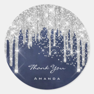 Pegatina Redonda Gracias Nombre 16ª Purpurina Gris Naranja Azul Con