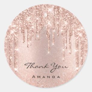 Pegatina Redonda Gracias Nombre 16ª Rosa Boda de Novias Purpurina