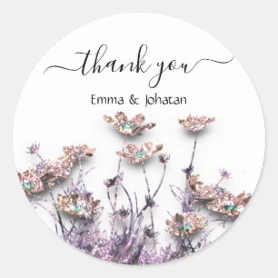 Pegatina Redonda Gracias Nombre 16ª Rosa de Bridal Meadow Purpurina