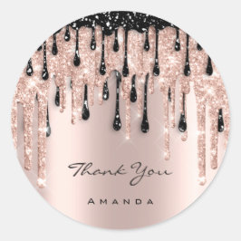 Pegatina Redonda Gracias Nombre 16ª Rosa de novia Purpurina Negro