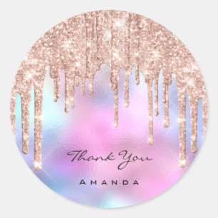 Pegatina Redonda Gracias Nombre 16ª Rosa de novias Holografo