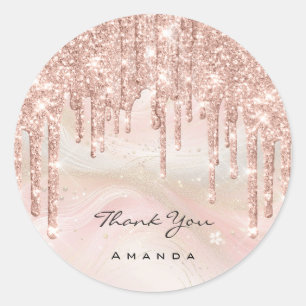 Pegatina Redonda Gracias Nombre 16ª Rosa de novias Purpurina Ombre