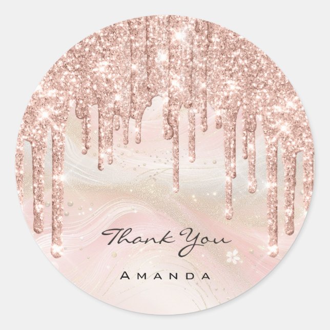 Pegatina Redonda Gracias Nombre 16ª Rosa de novias Purpurina Ombre (Anverso)