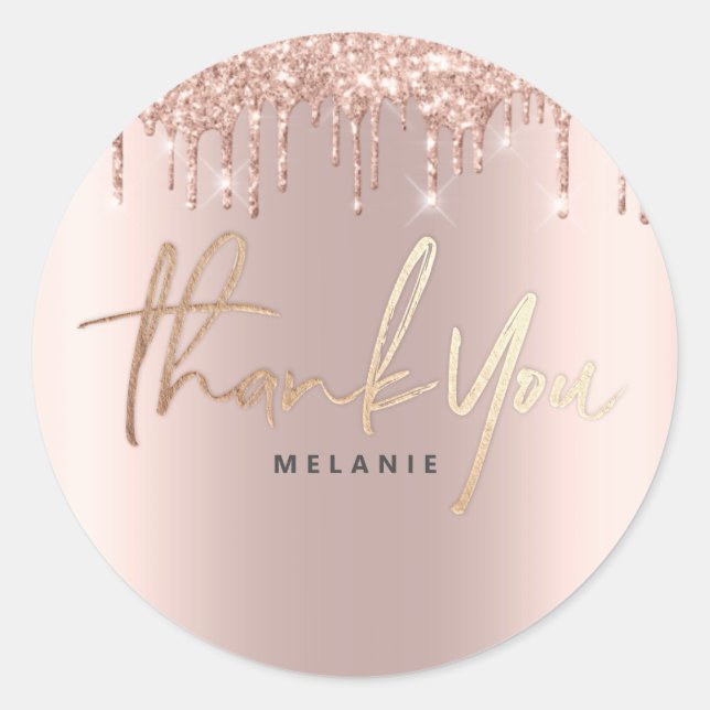 Pegatina Redonda Gracias Nombre 16ª Rosa de novias Purpurina Spark (Anverso)