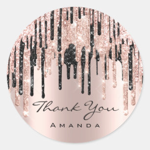 Pegatina Redonda Gracias Nombre 16ª Rosa de novias Purpurina Spark