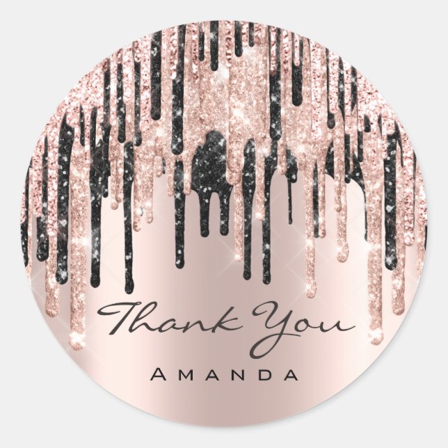 Pegatina Redonda Gracias Nombre 16ª Rosa de novias Purpurina Spark (Anverso)