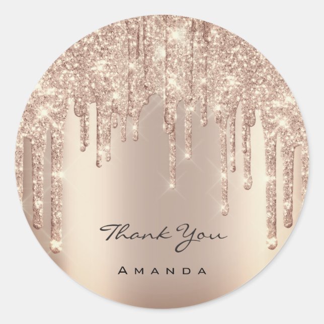 Pegatina Redonda Gracias Nombre 16ª Rosa de novias Purpurina Spark (Anverso)