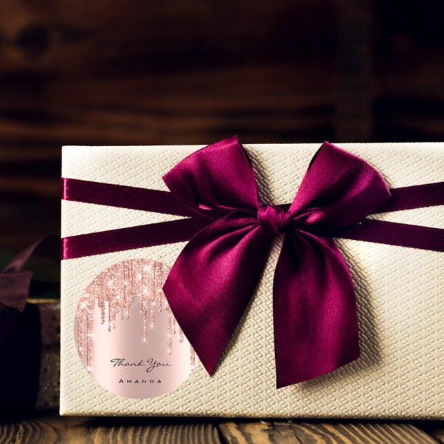 Pegatina Redonda Gracias Nombre 16ª Rosa de novias Purpurina Spark (Thank You Name 16th Bridal Rose Glitter Spark Classic Round Sticker)