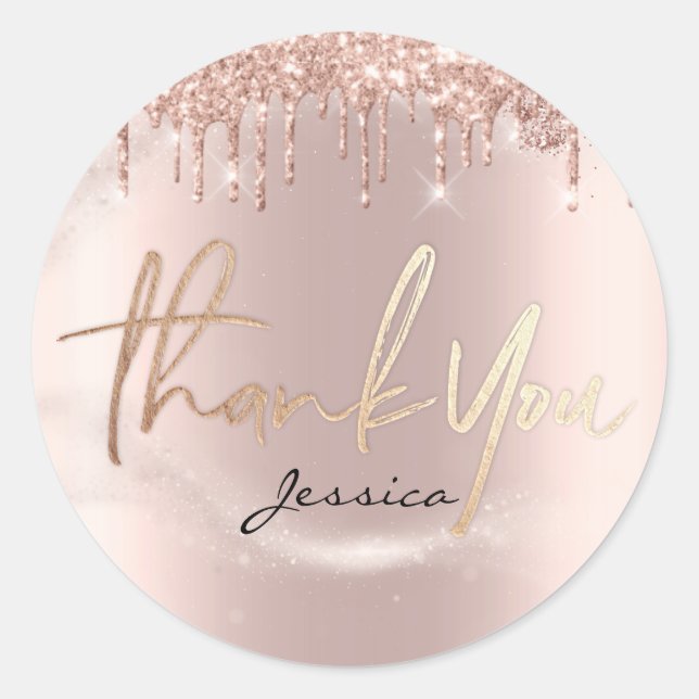 Pegatina Redonda Gracias Nombre 16ª Rosa de novias Purpurina Spark (Anverso)