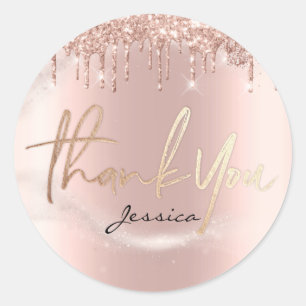 Pegatina Redonda Gracias Nombre 16ª Rosa de novias Purpurina Spark