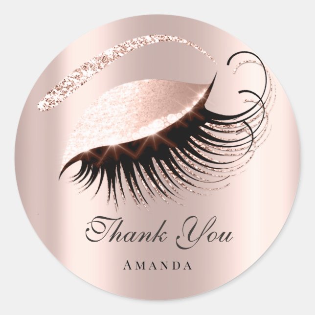 Pegatina Redonda Gracias Nombre 16ª Rosa de novias Purpurinas Ojos (Anverso)