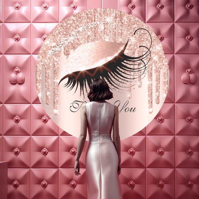 Pegatina Redonda Gracias Nombre 16ª Rosa de novias Purpurinas Ojos (Thank You Name 16th Bridal Rose Glitter Eyes Classic Round Sticker)