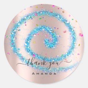 Pegatina Redonda Gracias Nombre 16ª Rosa nupcial Blue Confetti