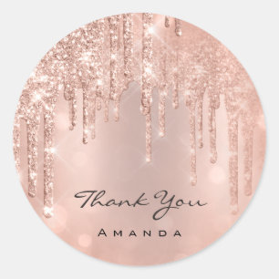 Pegatina Redonda Gracias Nombre 16ª Rosa nupcial Purpurina Glam