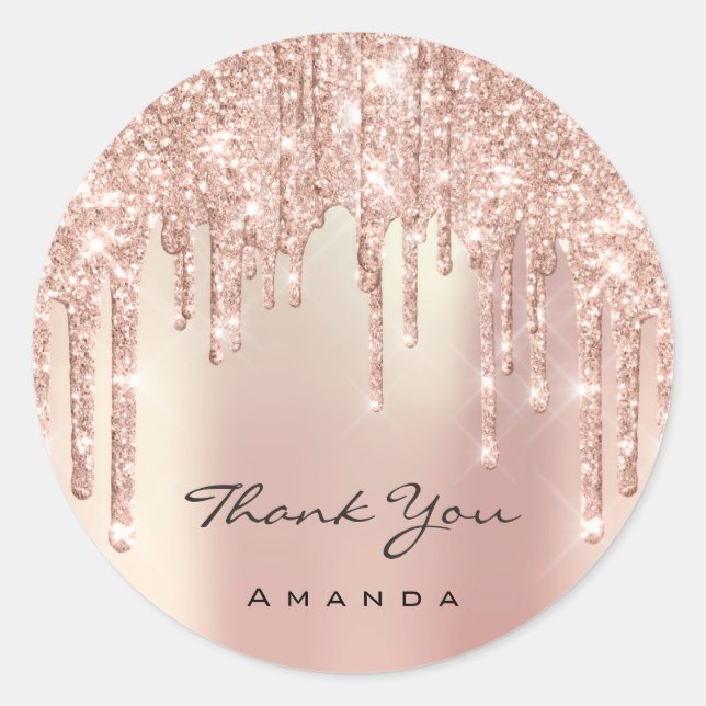 Pegatina Redonda Gracias Nombre 16ª Rosa nupcial Purpurina glam (Anverso)