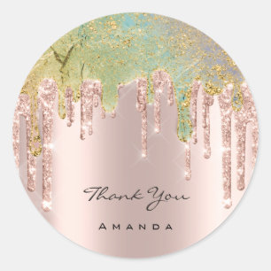 Pegatina Redonda Gracias Nombre 16ª Rosa nupcial Purpurina Holograf